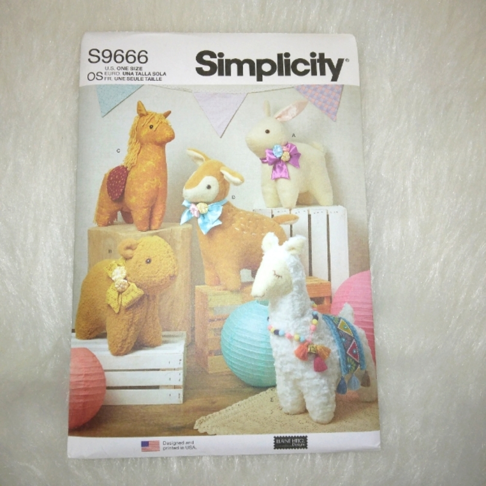 Simplicity 9666 Plush Animal Dolls Bunny Bear Pony Deer Alpaca